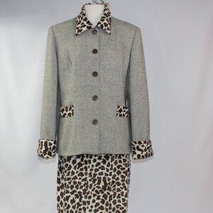 Apart Vintage Blazer & Skirt Suit Tan Tweed & Leopard Print‎ Size 10